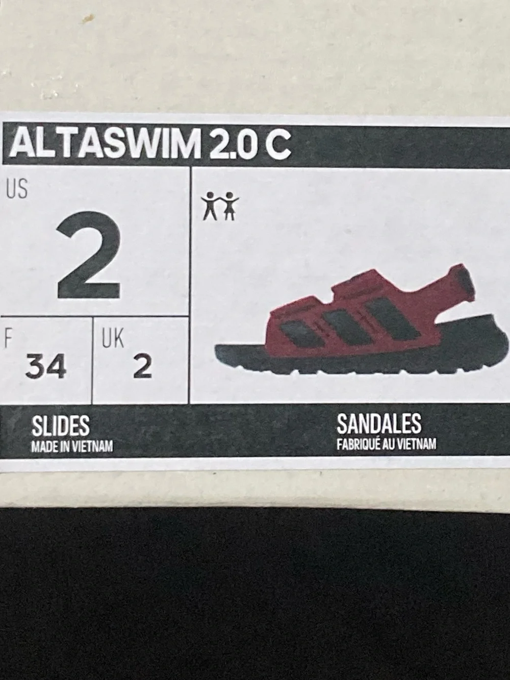NEW Kids' Adidas Red & Black Altaswim 2.0 Water Shoes Sandals - Size 2
